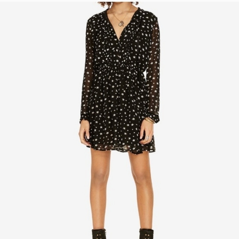 Denim & Supply Ralph Lauren,‎ Star Print Sheer Dress, Black and White, Size Med